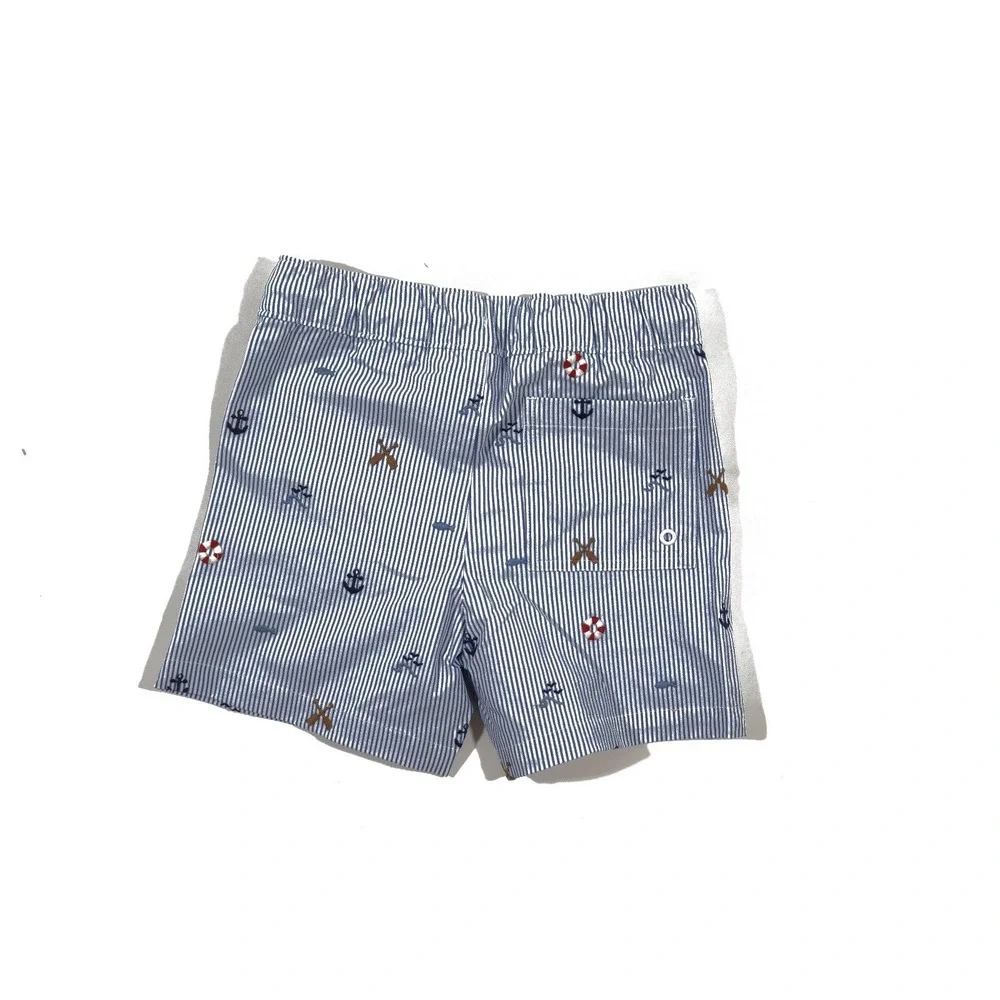 J.Crew Boys Swim Trunks Blue White Striped Nautical Anchor Oars 4 5 EXCELLENT